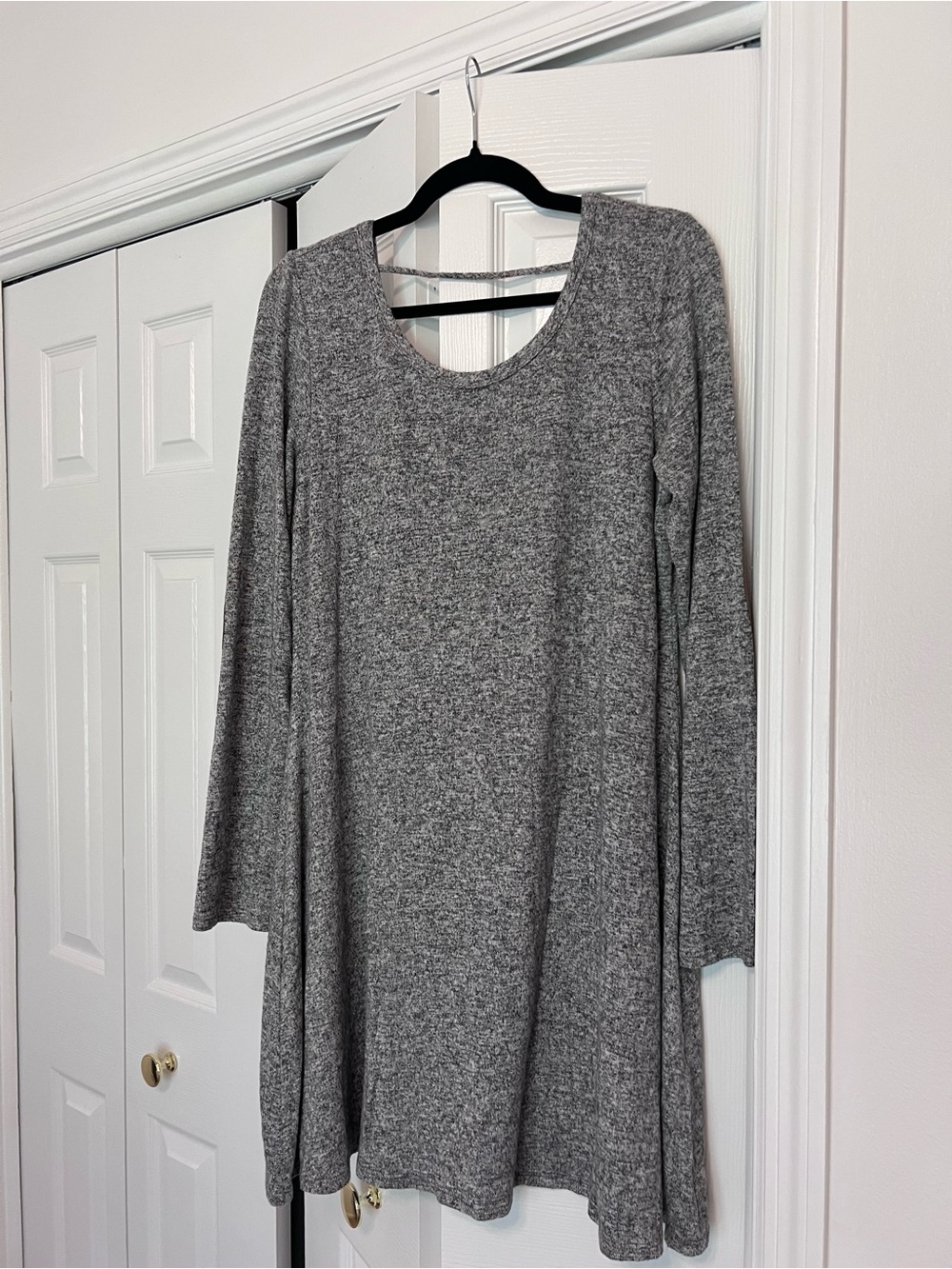 Pink Owl Heather Gray Long-Sleeve Sweater Dress
